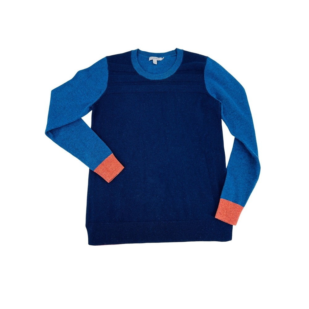 Toad&Co Womens Lambswool Colorblock Crewneck Sweater Navy Blue Teal Orange Small
